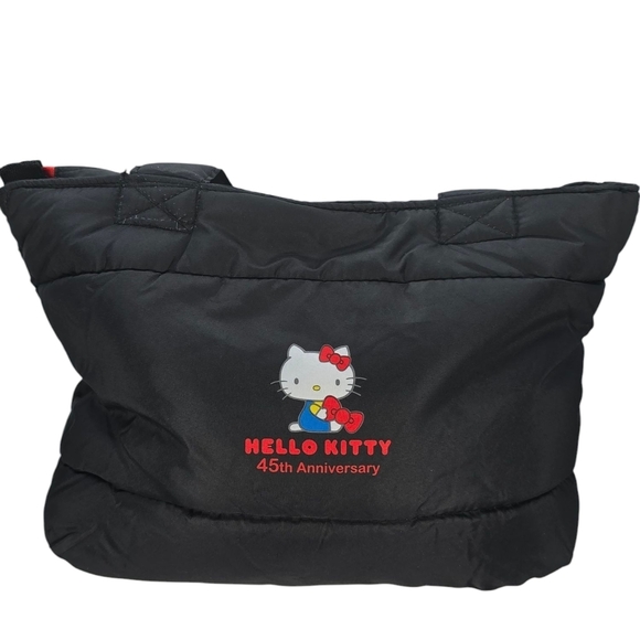 Hello Kitty 45th Anniversary Puffer Black and Red Tote Bag With Zipper - Picture 4 of 8
